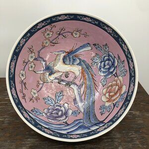 10" Bird of Paradise Bowl Porcelain Enamel Hand Painted In Macau Decretive Chine